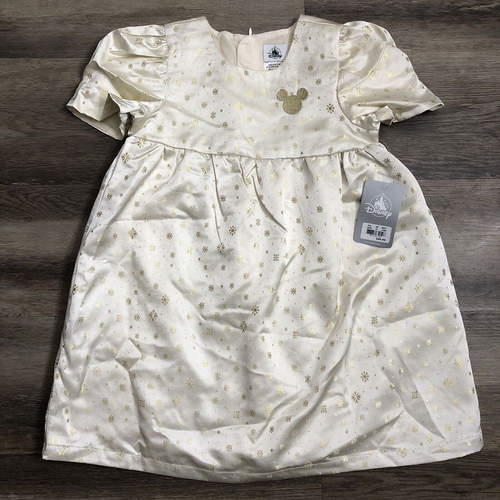 New Girls Disney Dress Christmas Sz 5/6 Gold Snowflakes Holiday Mickey Mouse